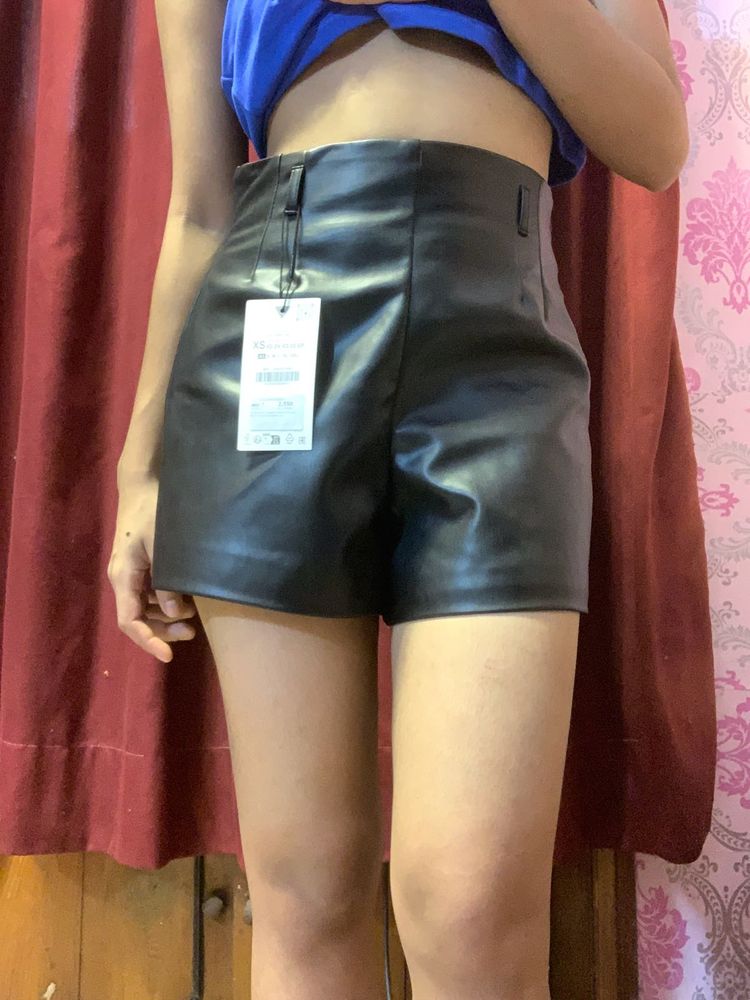 ZARA Faux Leather High-waist Shorts