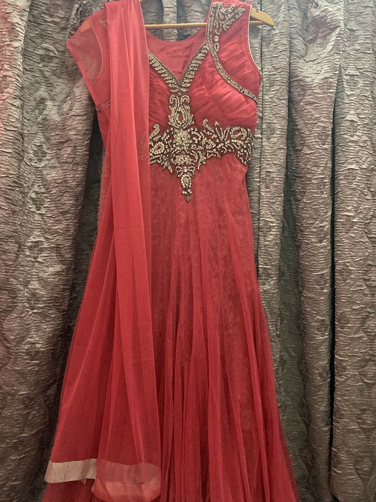 Traditional Pink Dress With Chuni
