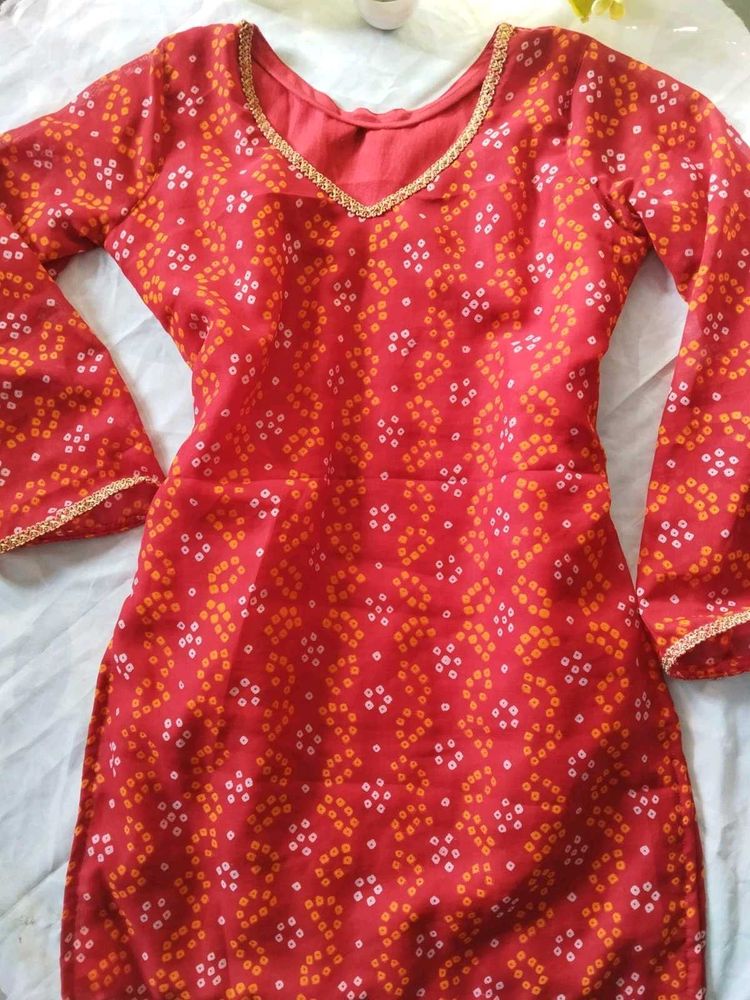 Red Bandhani Print Kurta