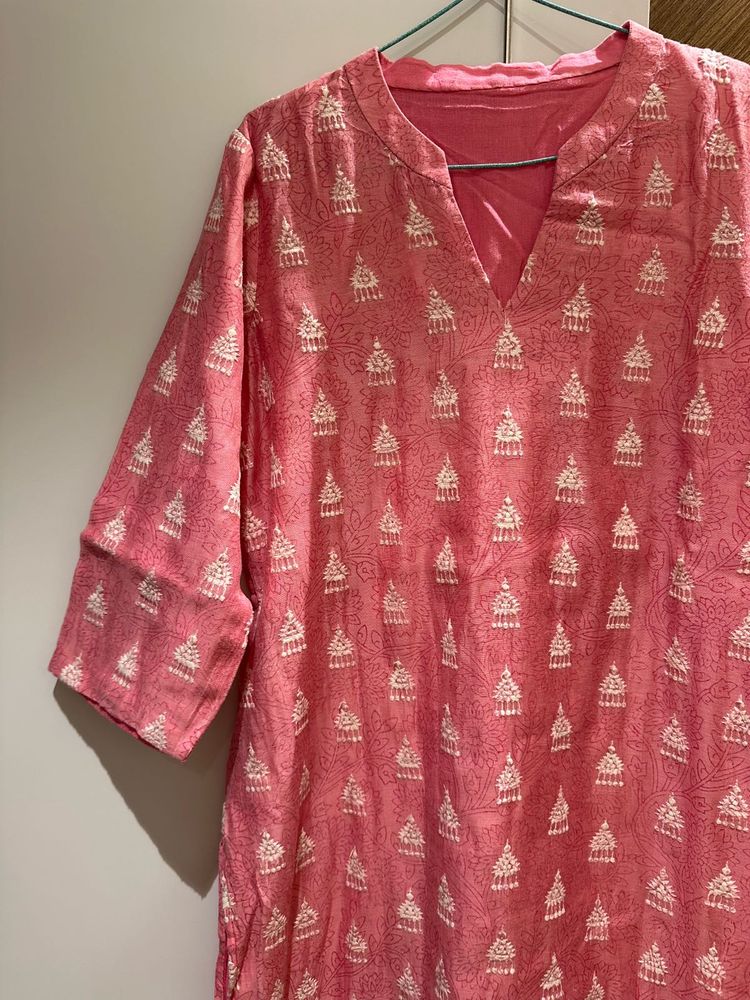 Pink Straight Cotton Kurta