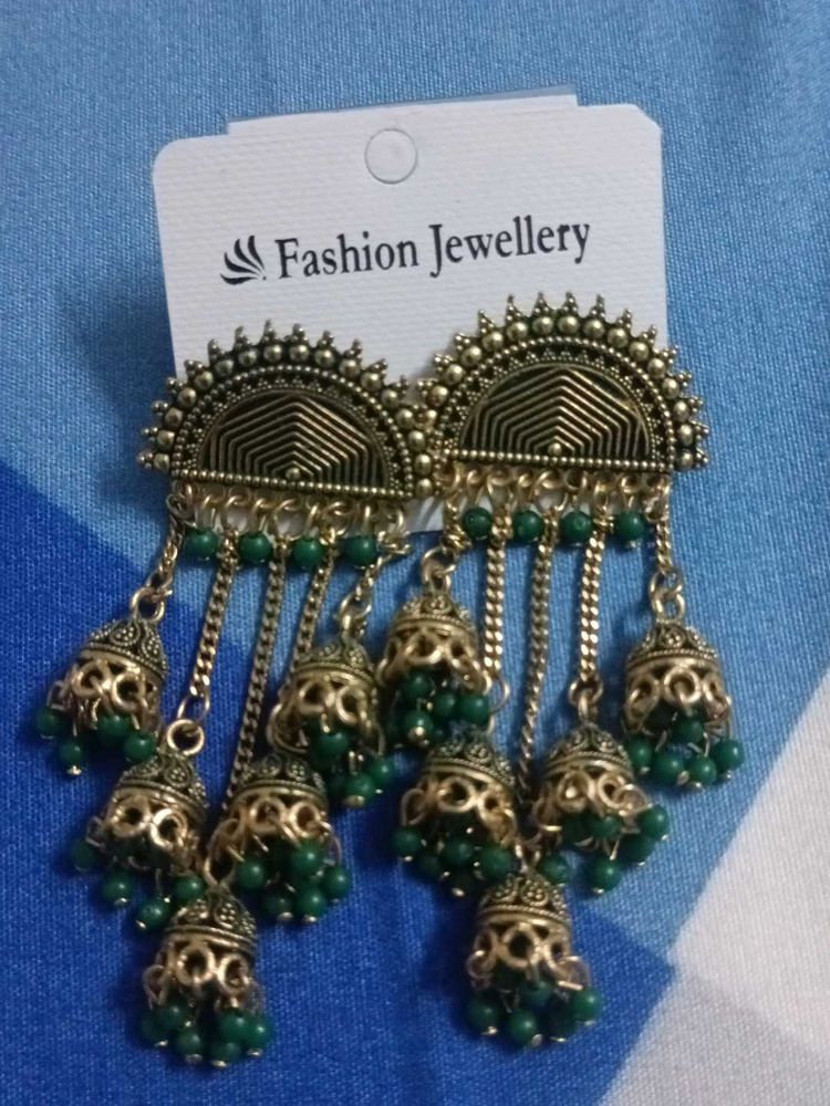 Green Jhumka Earrings