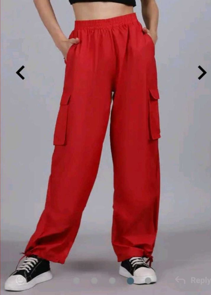 High Rise Parachute Style Pockets Cargo Track Pant