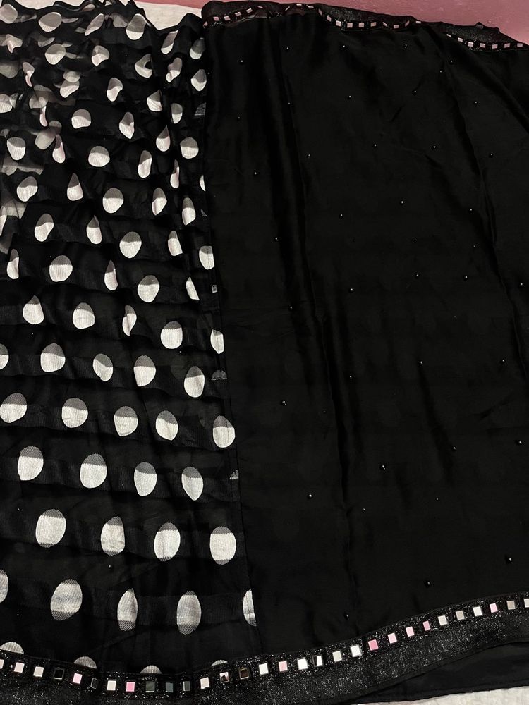 Black Supernet Sari|Sadi With Blowse
