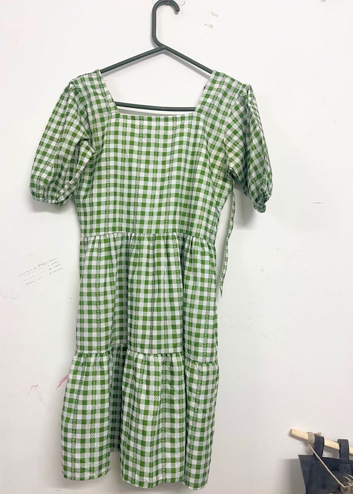 Green Gingham Tiered Dress