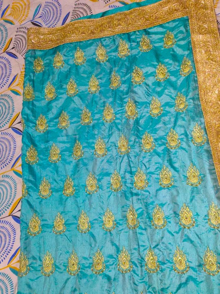 Elegant Blue Embroidered Saree New Without Tag