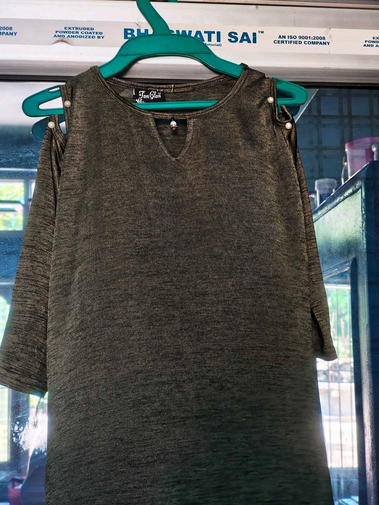 Olive Green Cold Shoulder Top