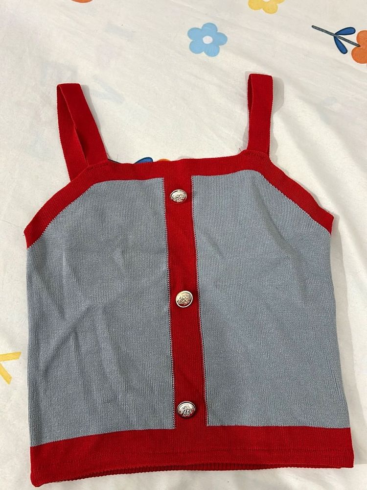 Red &amp; Grey Button Tank Top