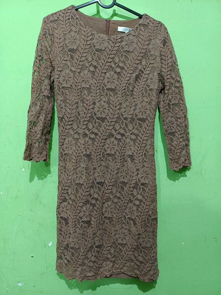 Brown Lace Long Sleeve Dress