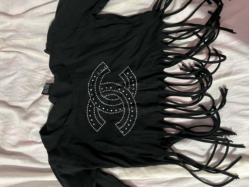 Black Embellished Long Sleeve Top