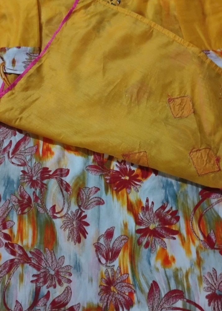 Floral Print Fabric with Yellow Accent