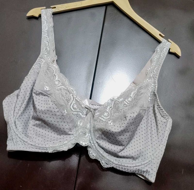 Grey Polka Dots Bra For 46 DD Bust