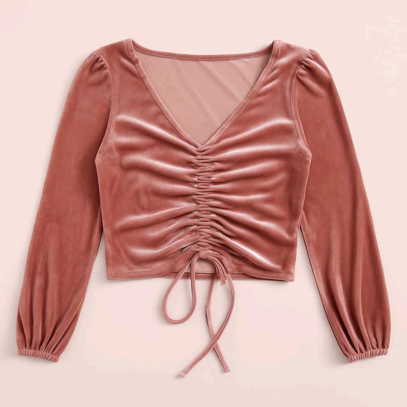 Blush Pink Velvet Ruched Top