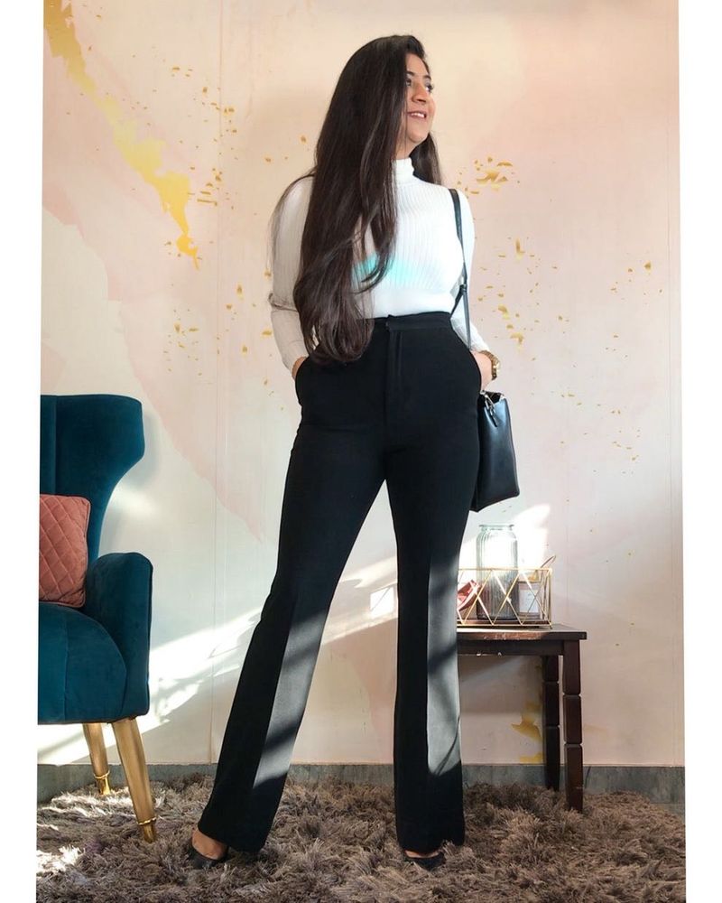 Black High-Waisted Flare Trousers
