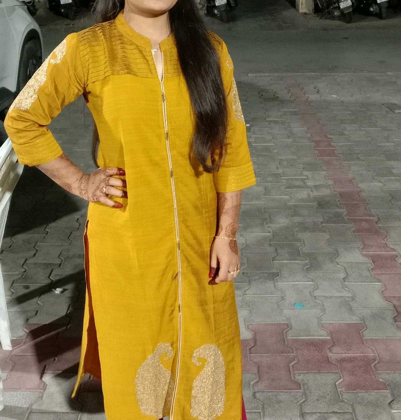Mustard Embroidered Kurta