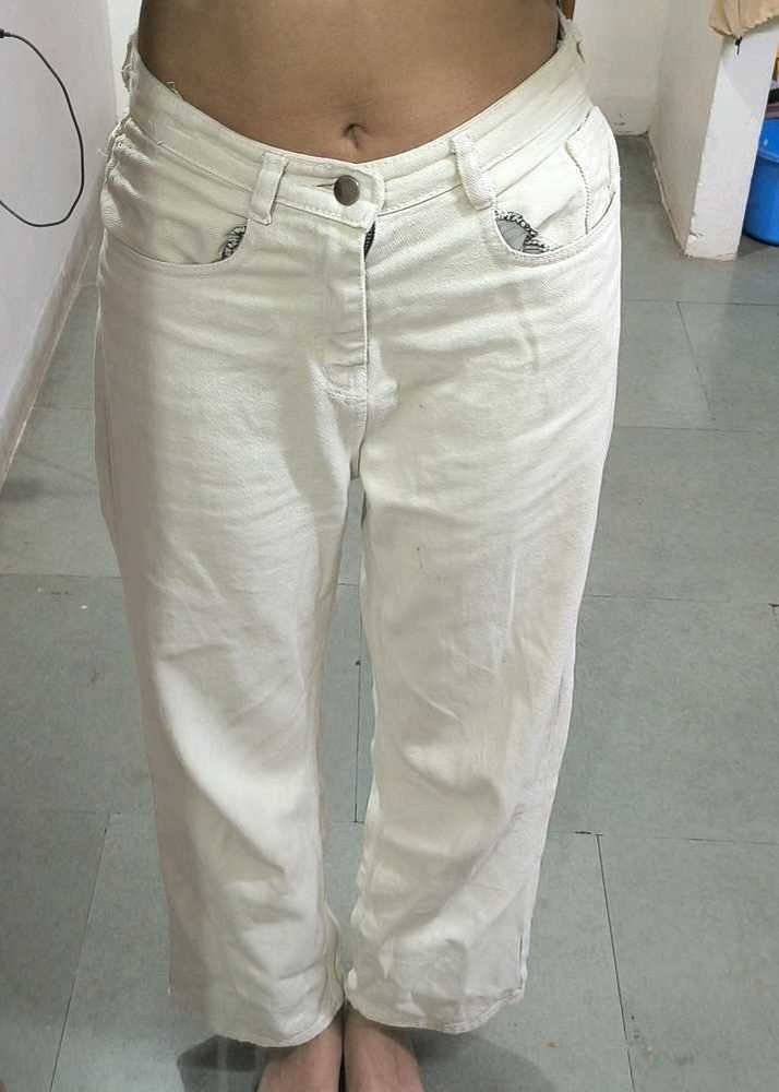 Beige  Denim Baggy Jeans