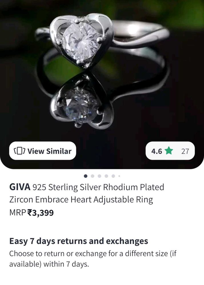 GIVA 925 Sterling Silver Rhodium Plated Ring