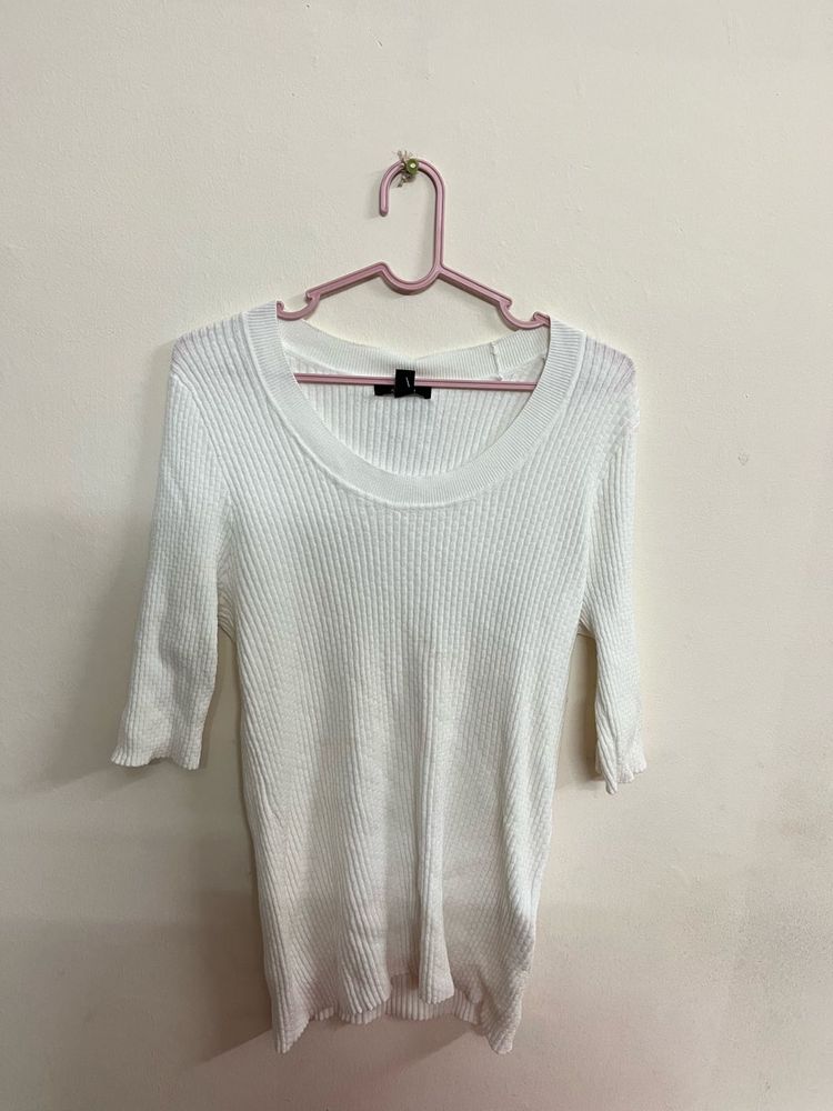 White Ribbed Knit Top