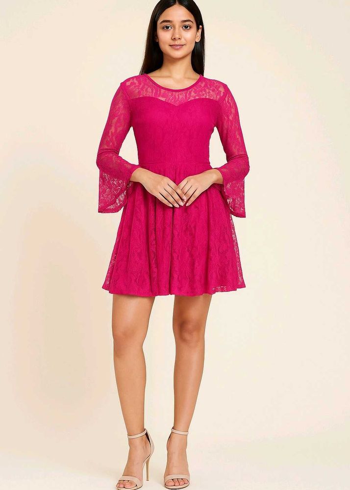 Pink Lace Fit &amp; Flare Dress