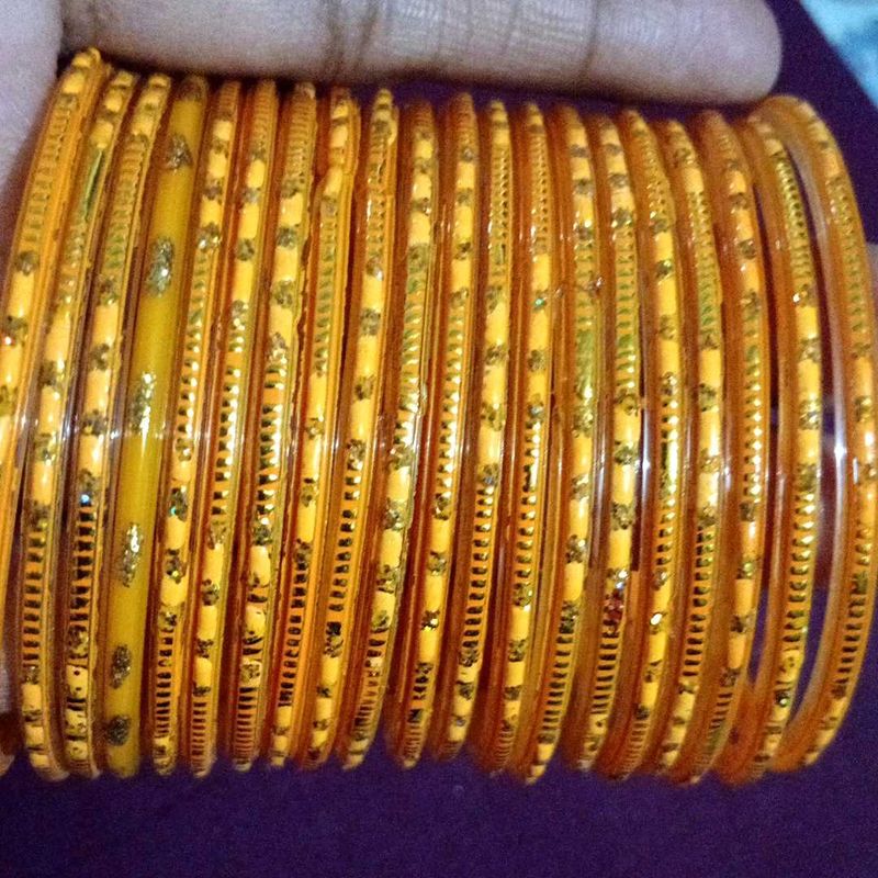 Yellow Gold Glitter Bangles (Set)