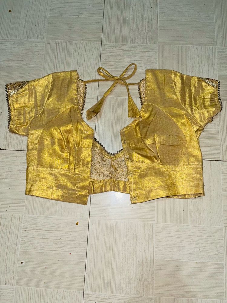 Golden Back-Tie Silk Blouse