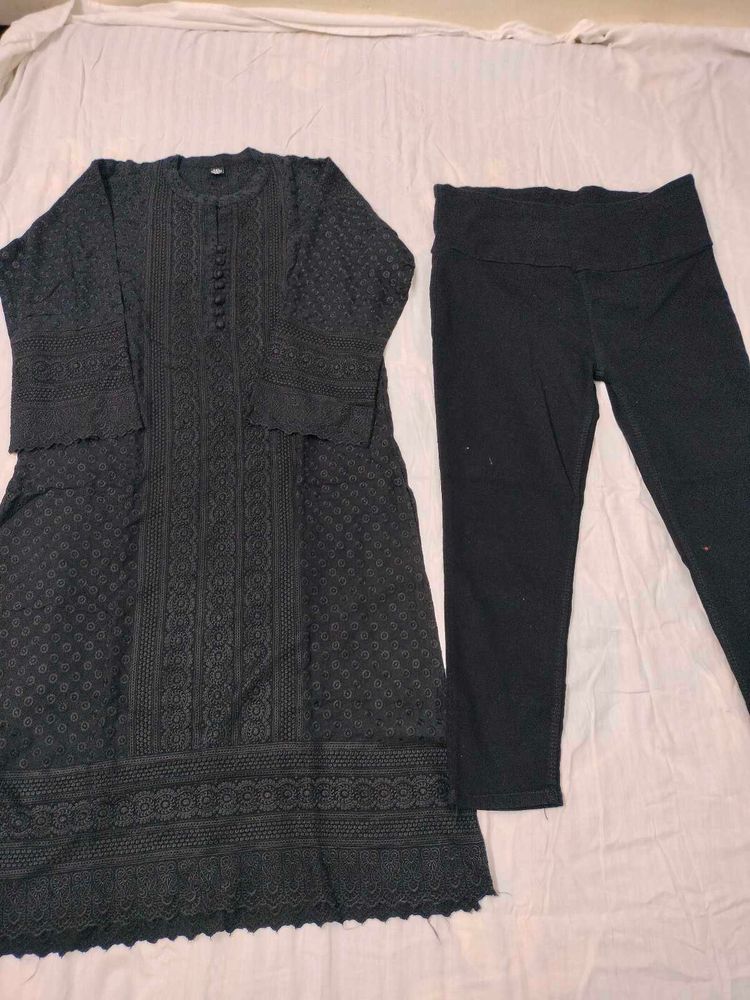 Black Rayon Lucknowi Kurti With Jeans