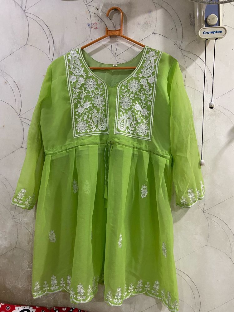 Green Chikankari Short Kurti