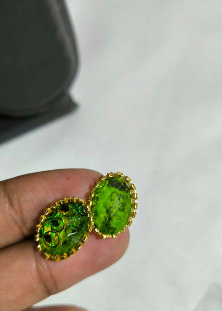 Green &amp; Gold Tone Earrings