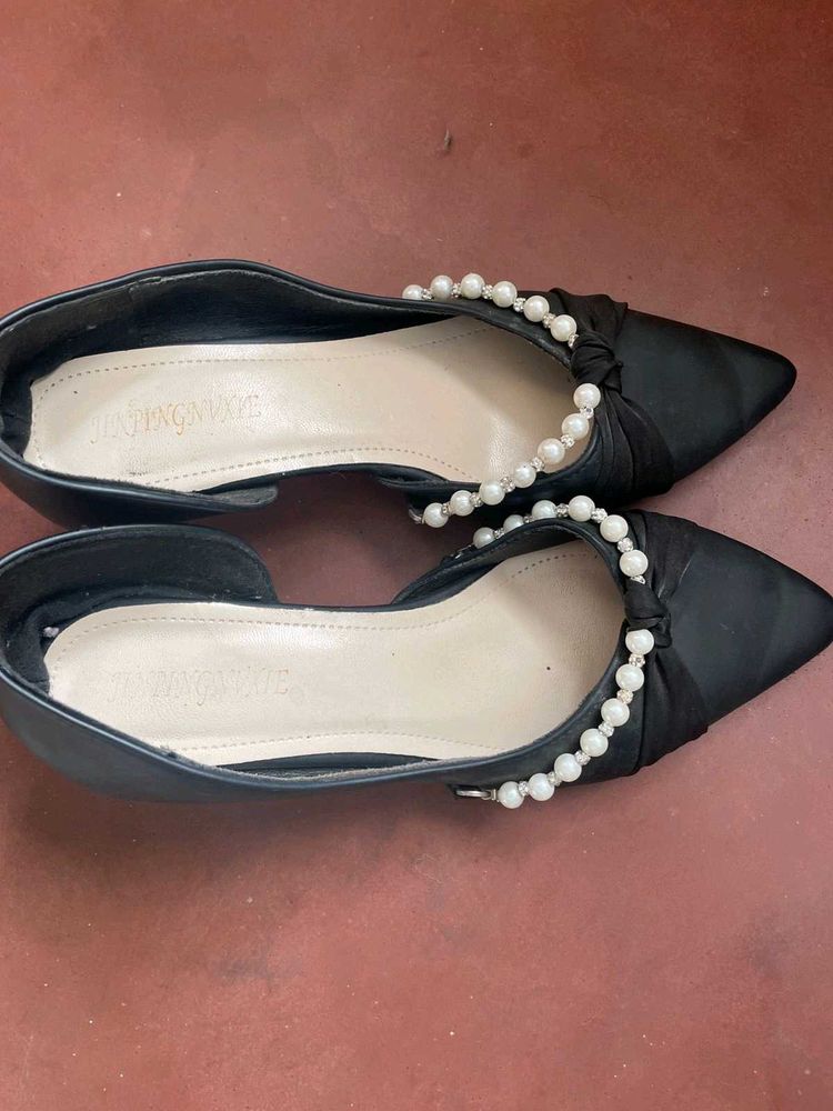 Black Pearl Embellished Heels