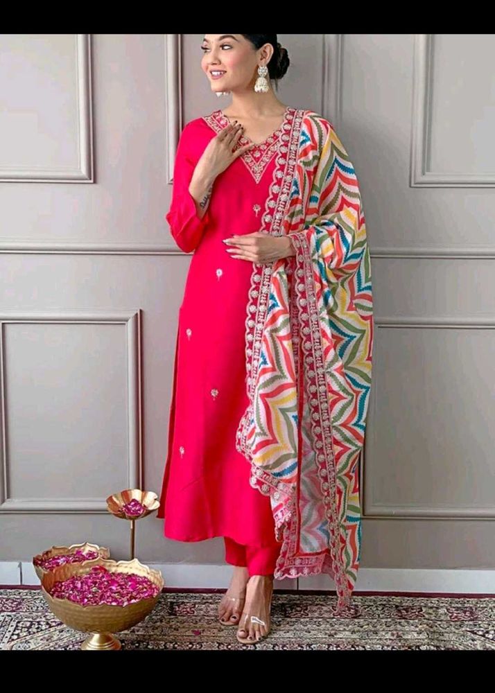 Cotton silk kurta with pant and dupatta