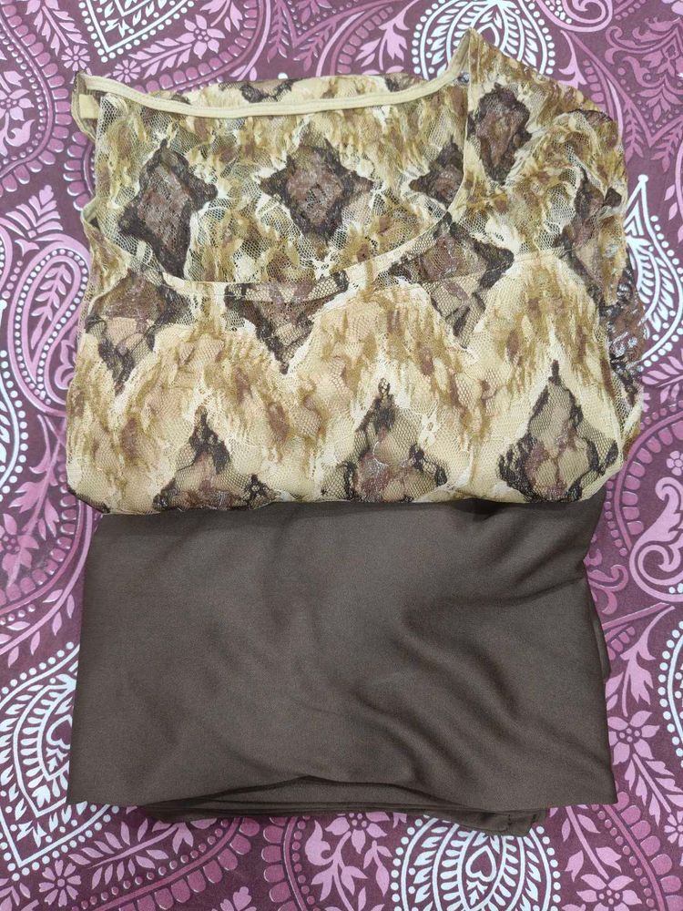 Printed Net Kurti With Plazzo