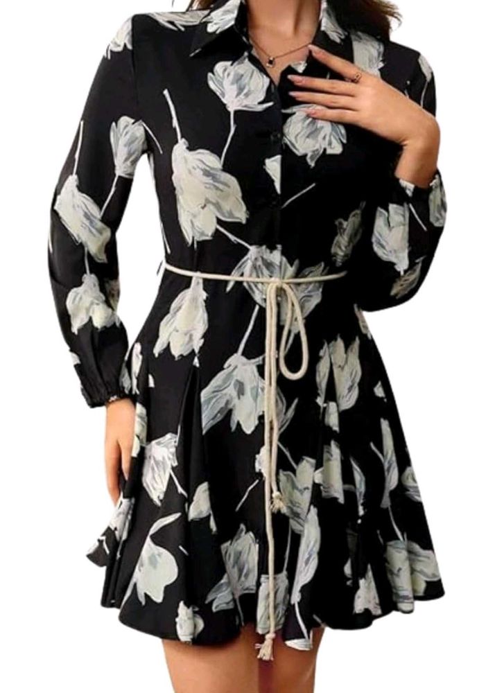 Chic Black &amp; White Floral Shirt Dress