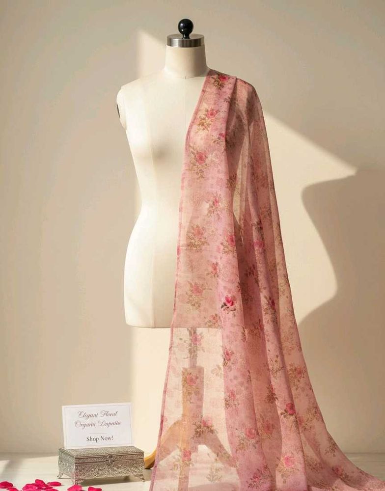 Organza Floral Pink Dupatta