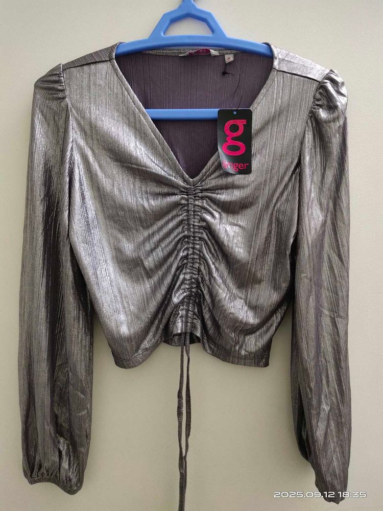 Sparkly Silver Crop Top - XS