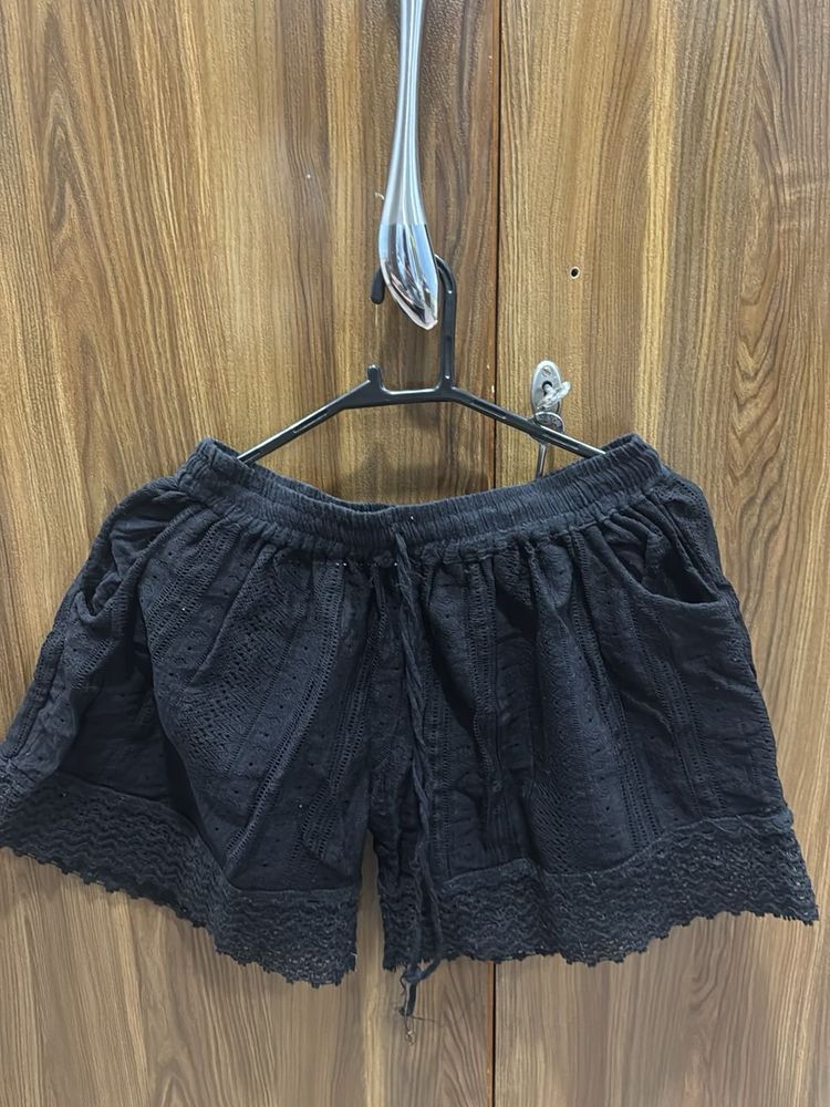 Black Lace Trim Shorts