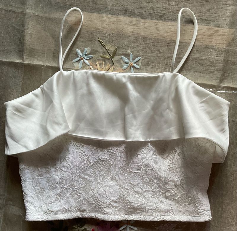 White Lace &amp; Ruffle Cami Top