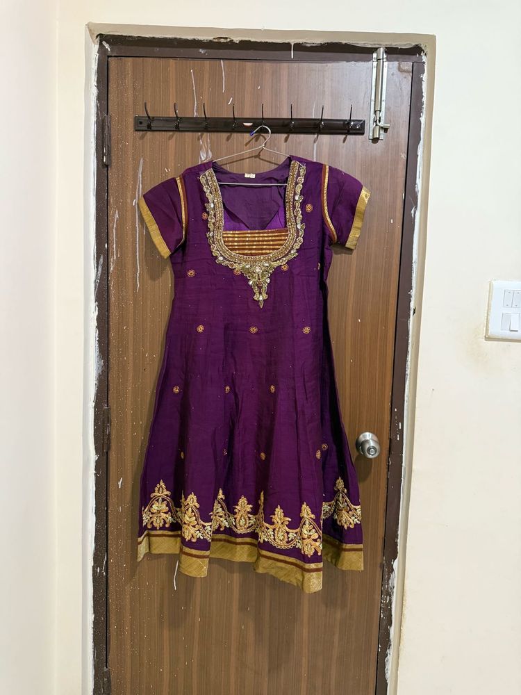 Purple Anarkali Suit (top, Bottom And Chinni)