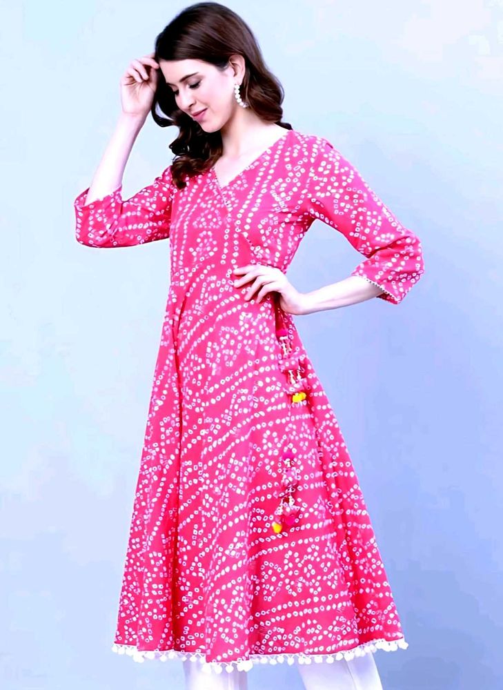 💓 Pink Anarkali Kurta with Side Dori