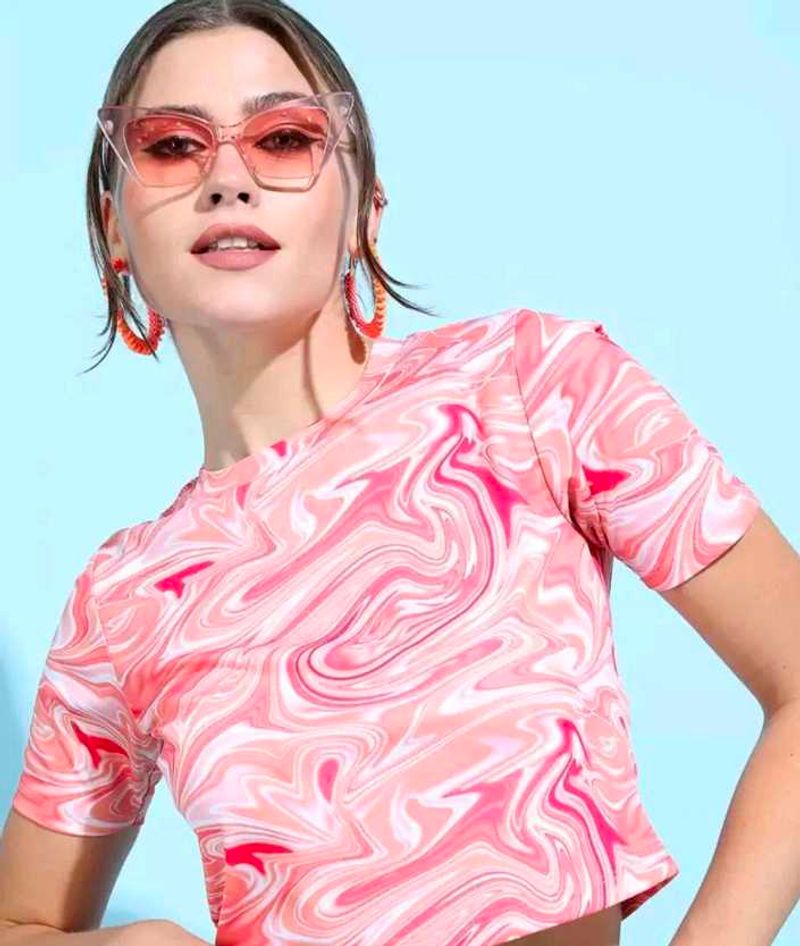 Tokyo Talkies Coral Abstract Printed Crop Top🍭
