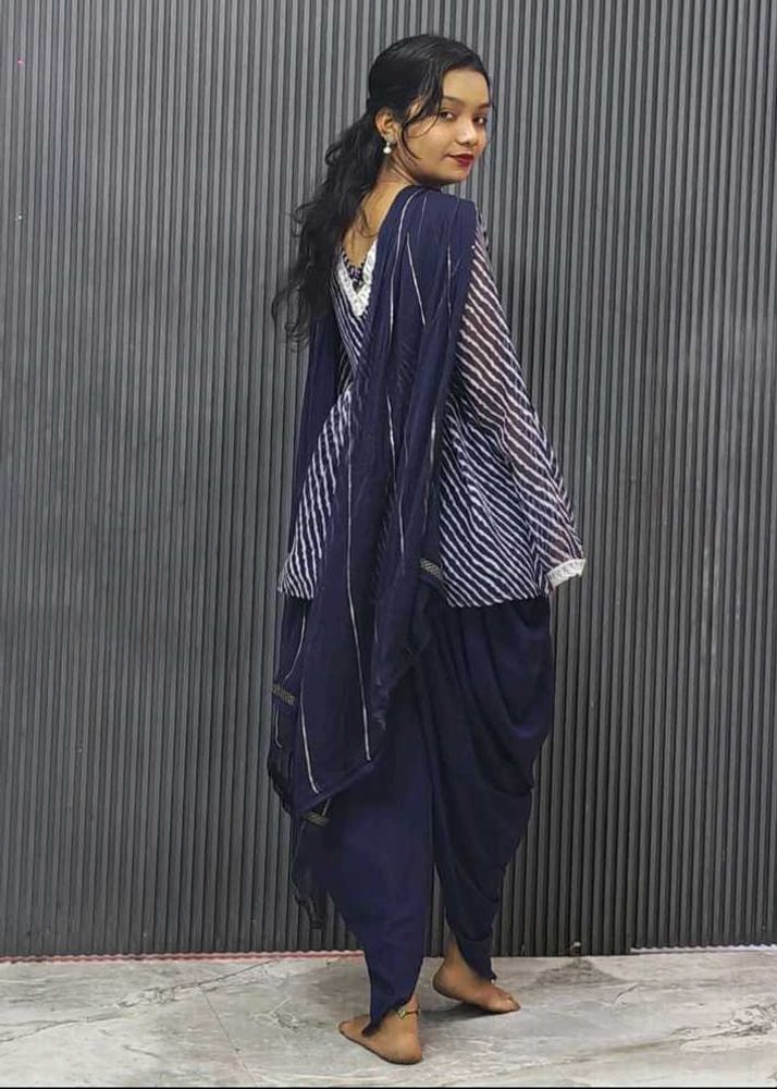 Stylish Navy Blue Dhoti Set