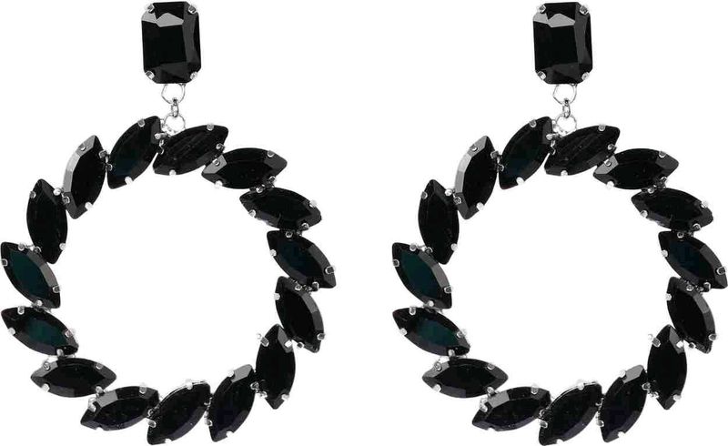 Black Crystal Hoop Drop Earrings