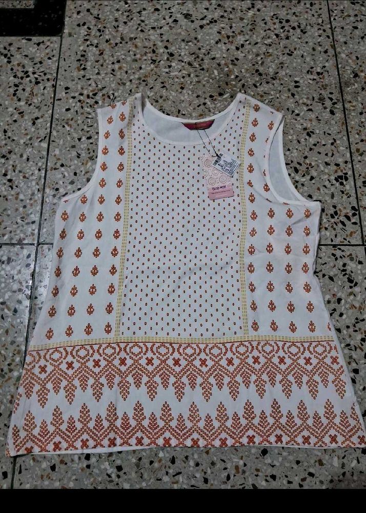 White Ethnic Print Sleeveless Top