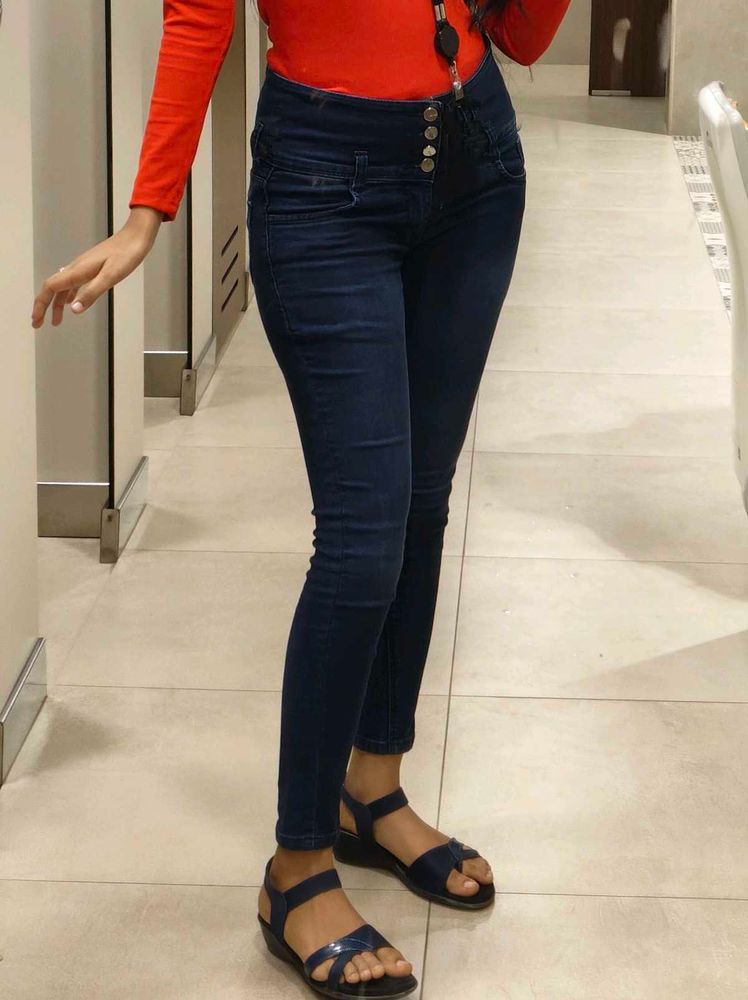 High Waist Dark Blue Skinny Fit Jeans