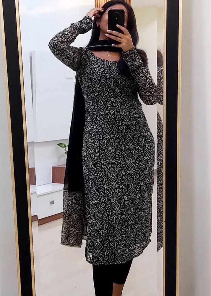 Black designer chiffion kurti set