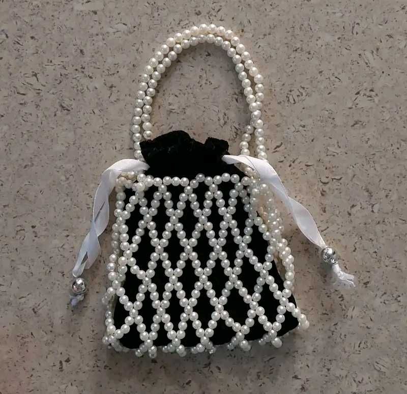 Pearl Beaded Black Designer Party Bag/ Clutch