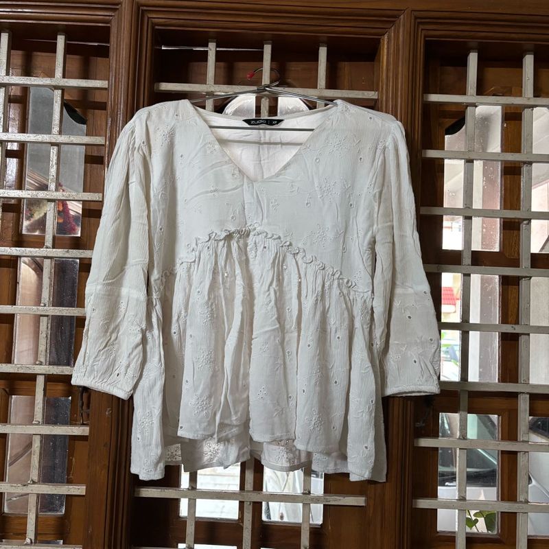 White Zudio A Line Short Kurthi