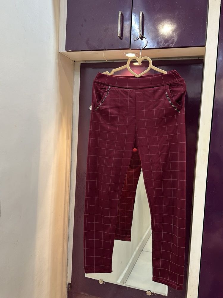 Maroon Checkered Pants