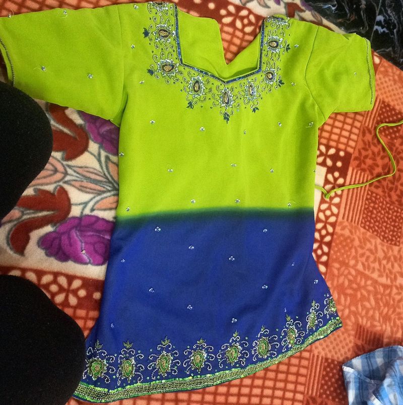 Green &amp; Blue Embroidered Kurti