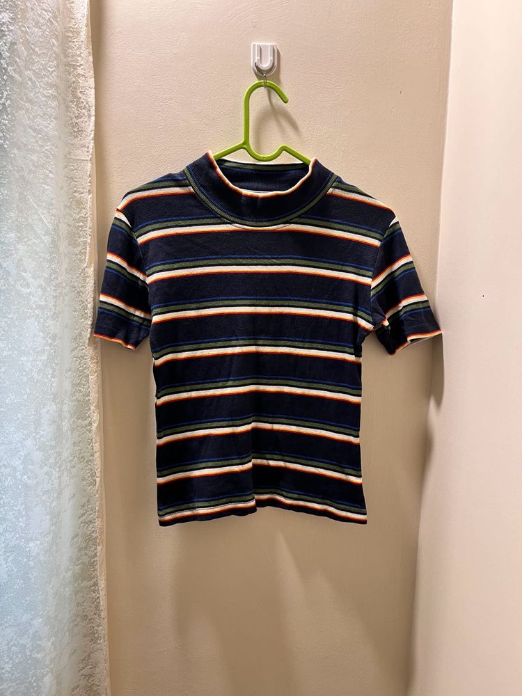 Striped Mock Neck Top