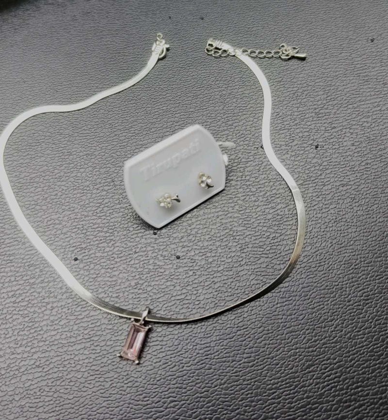 Silver Necklace &amp; Stud Earring Set