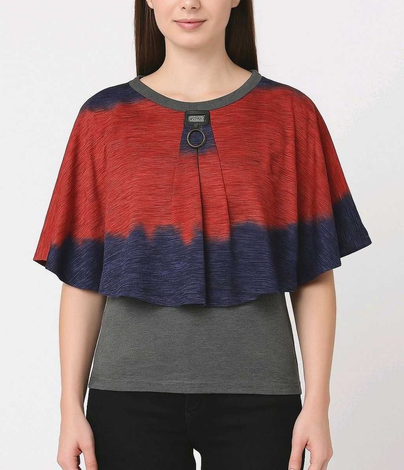 Stylish Two-Tone Cape top western flowy cotton